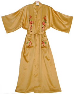 Gold Silk Robe - Floral Embroidery
